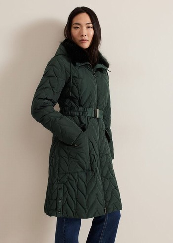 Phase Eight Hollie Quilted Puffer Coats Dark Green Canada | YWDQBC-931